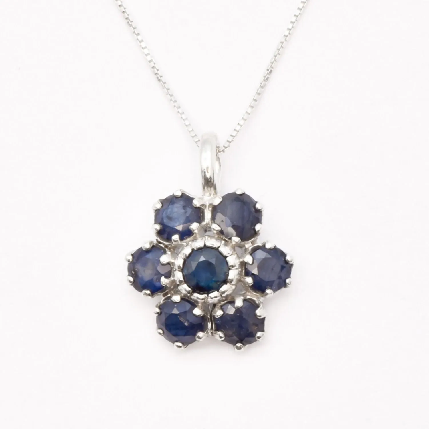 Sapphire Flower Pendant - Blue Flower Necklace - September Birthstone Necklace