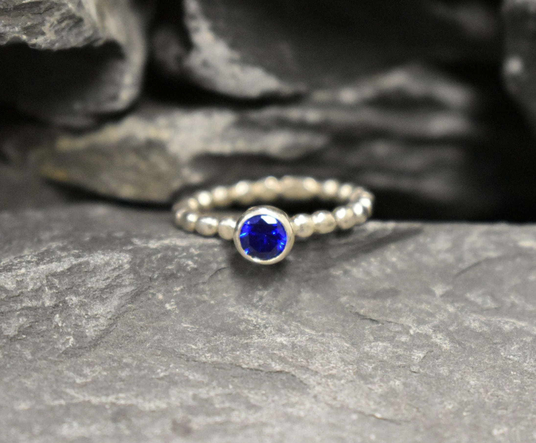 Sapphire Ring - Blue Bezel Ring - Vintage Solitaire Ring