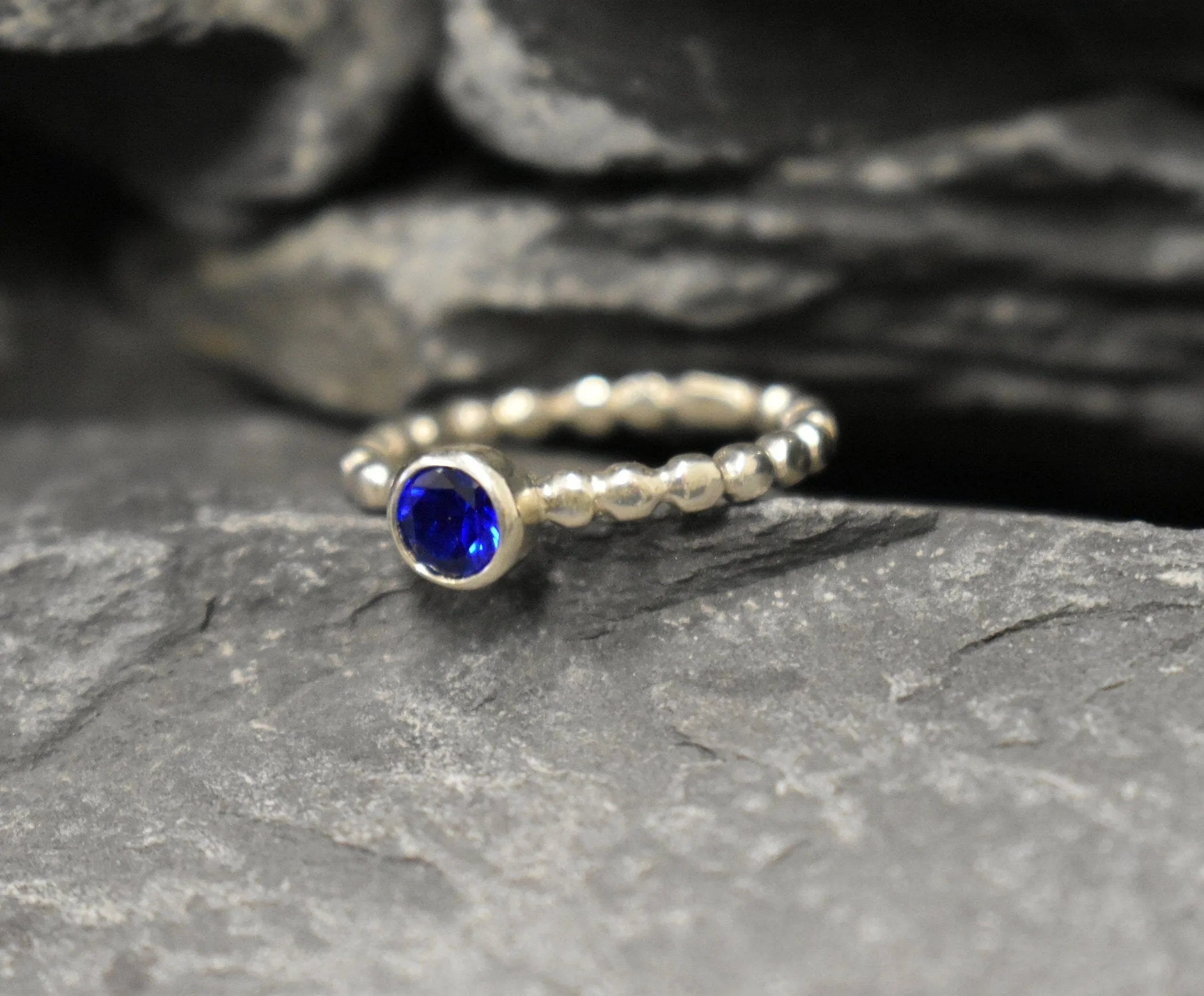 Sapphire Ring - Blue Bezel Ring - Vintage Solitaire Ring