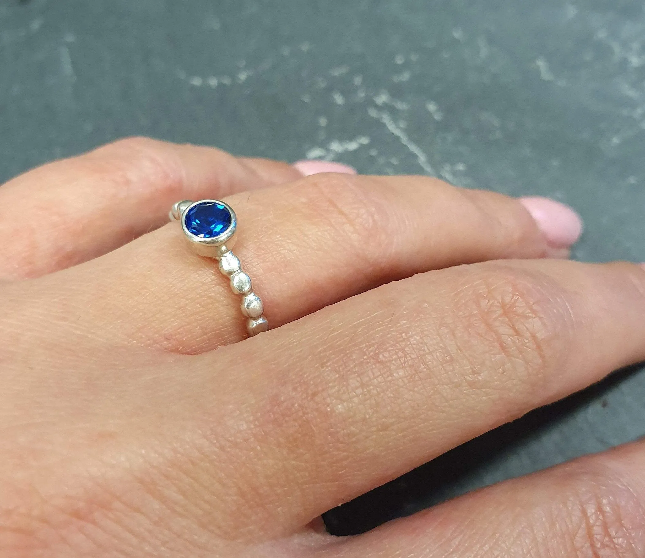 Sapphire Ring - Blue Bezel Ring - Vintage Solitaire Ring