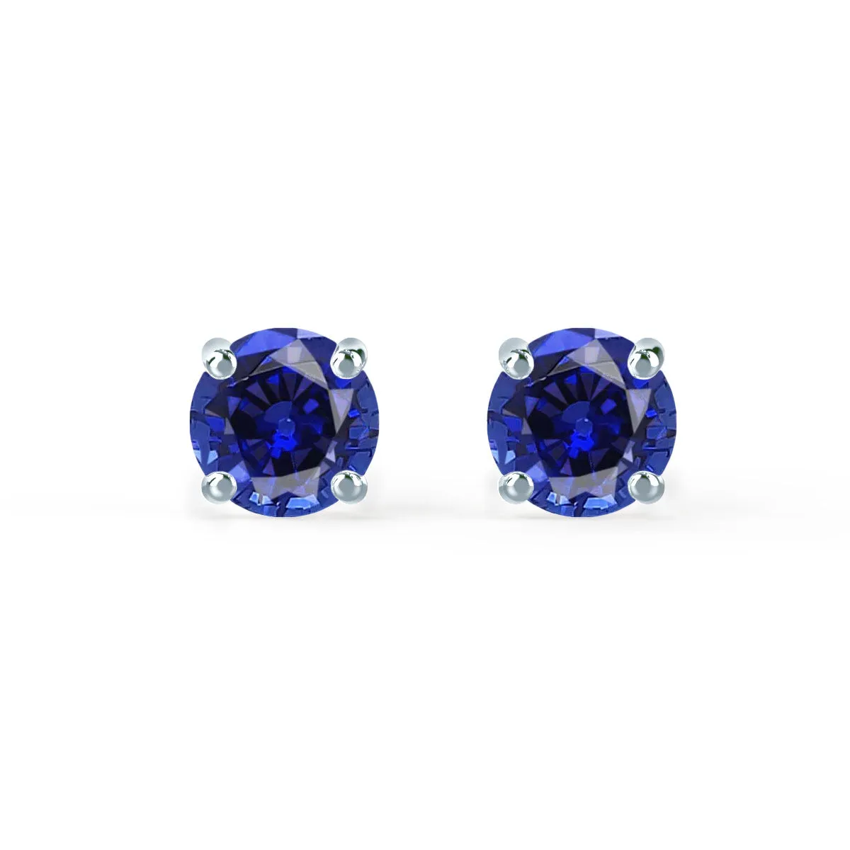 SENA - Round Blue Sapphire 18k White Gold Stud Earrings