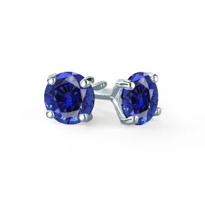 SENA - Round Blue Sapphire 18k White Gold Stud Earrings