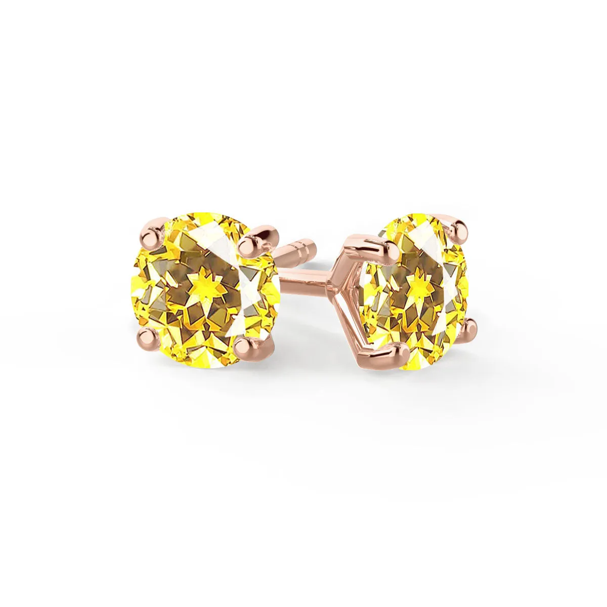 SENA - Round Yellow Sapphire 18k Rose Gold Stud Earrings