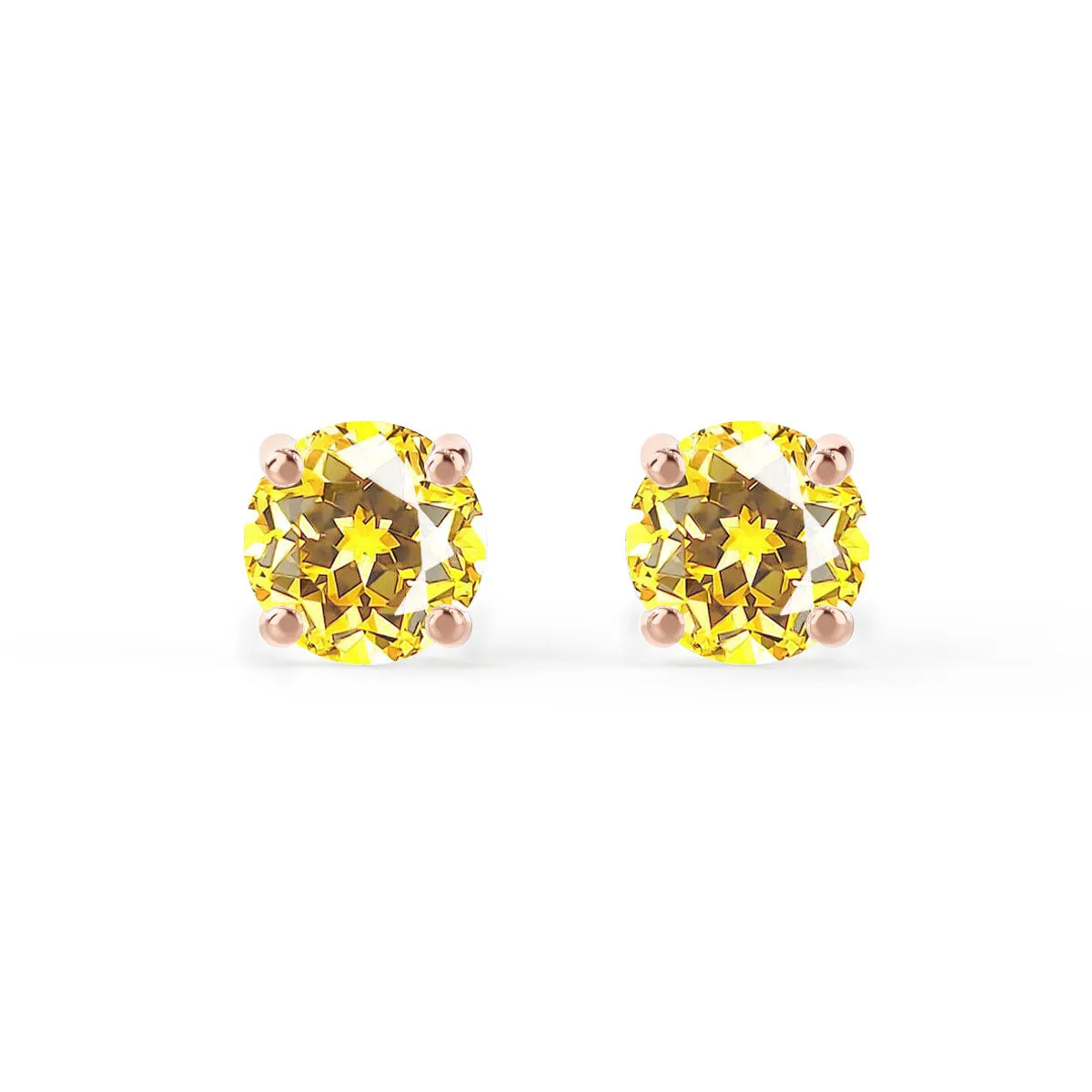 SENA - Round Yellow Sapphire 18k Rose Gold Stud Earrings