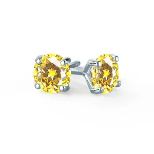 SENA - Round Yellow Sapphire 950 Platinum Stud Earrings