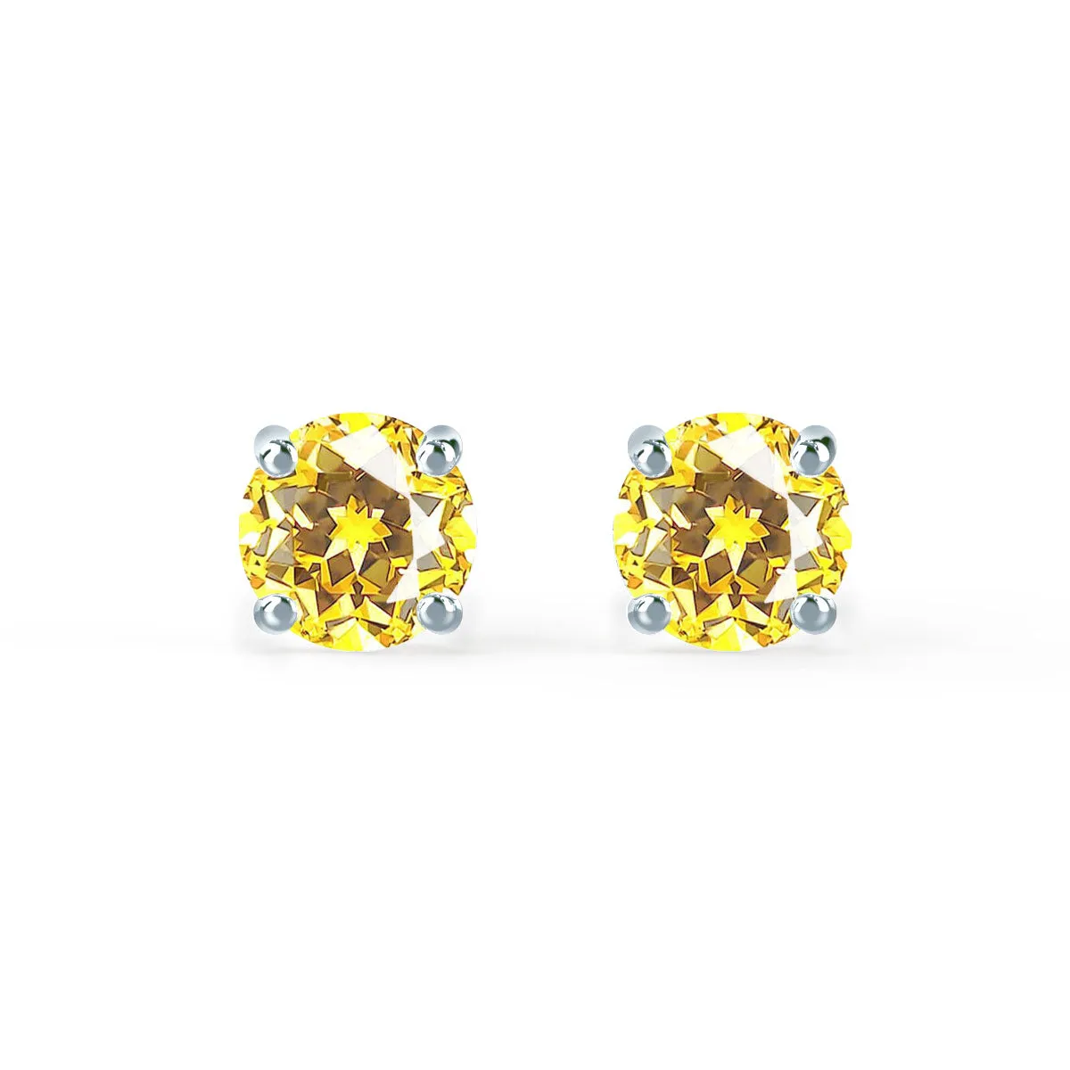 SENA - Round Yellow Sapphire 950 Platinum Stud Earrings