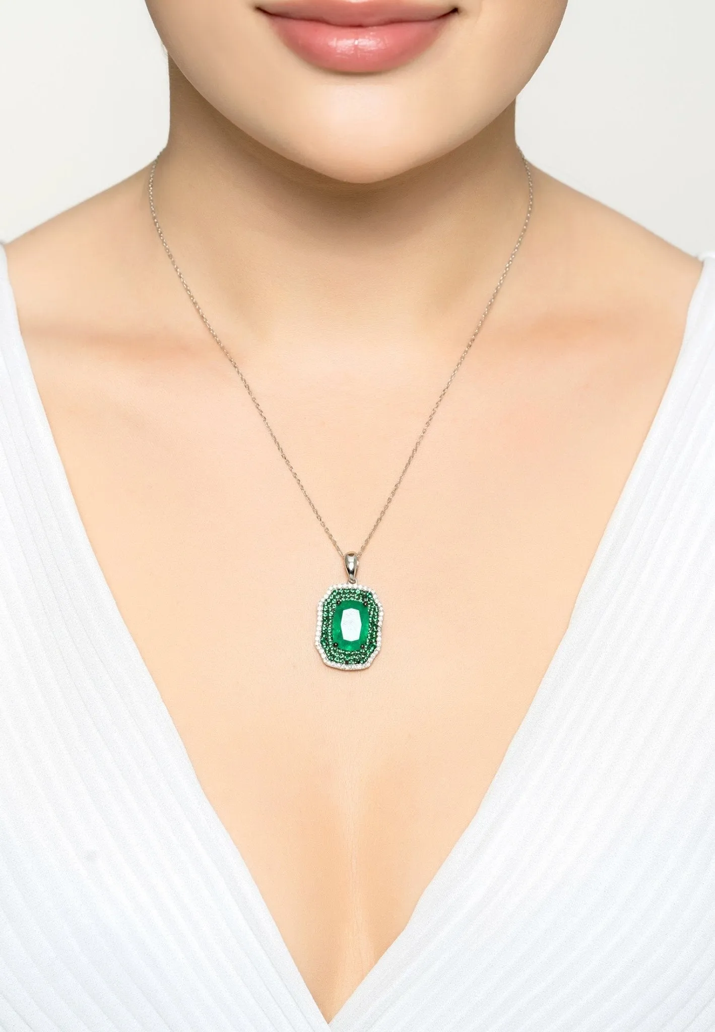 Seraphina Pendant Necklace Silver Colombian Emerald