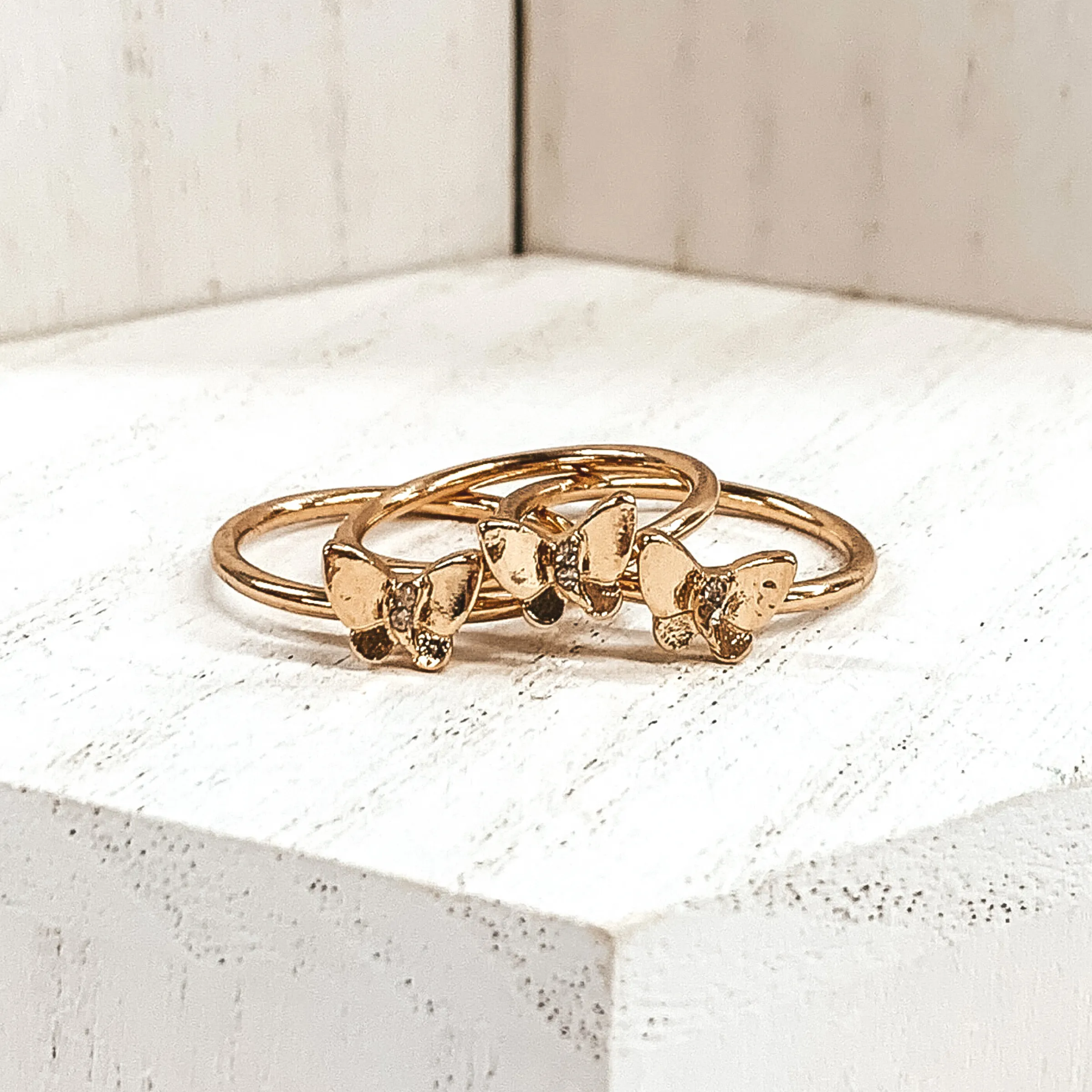 Set of 3 | Butterfly Ring Set in Gold Tone