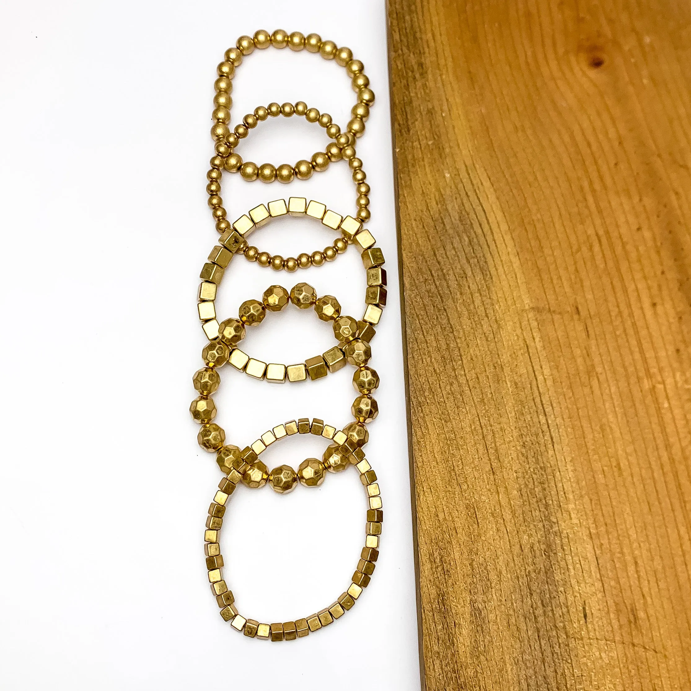 Set Of Five | Gold Tone Beaded Bracelets