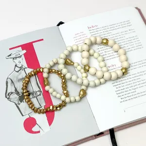 Set of Four | Mind on Mykonos Beaded Bracelet Set in Ivory and Gold Tone