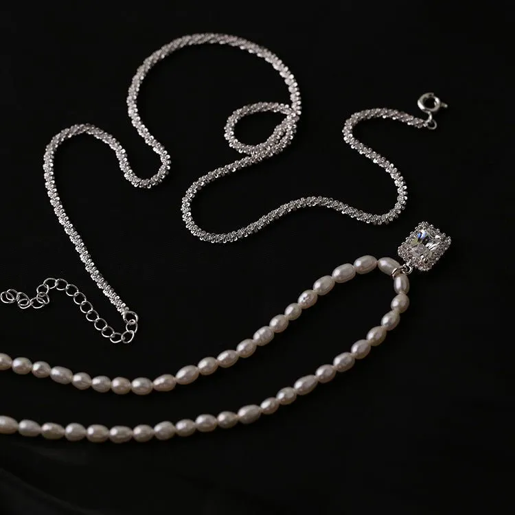 Shiny Zircon Pendant Freshwater Pearl Necklace