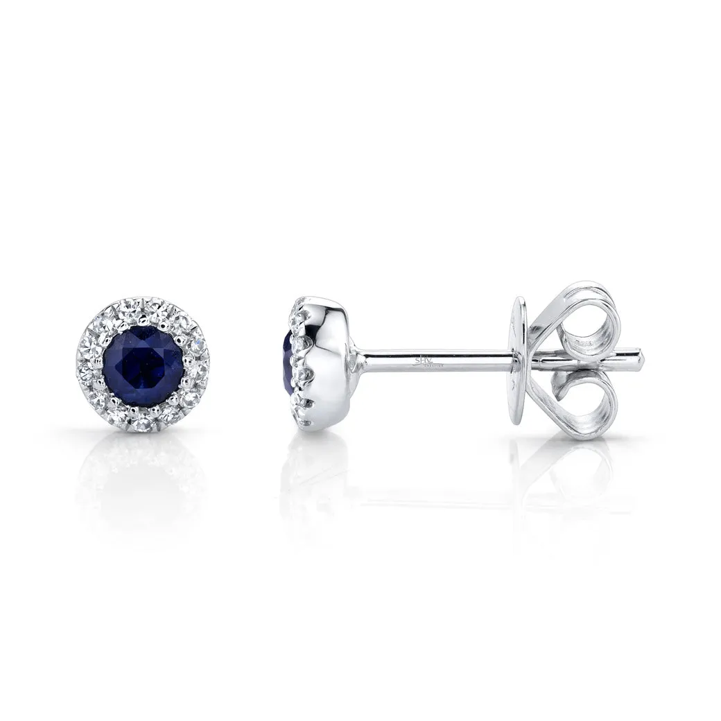 Shy Creation Diamond & Blue Sapphire Stud Earrings SC55002752