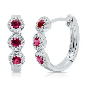 Shy Creation Ruby & Diamond Mini Huggie Earrings