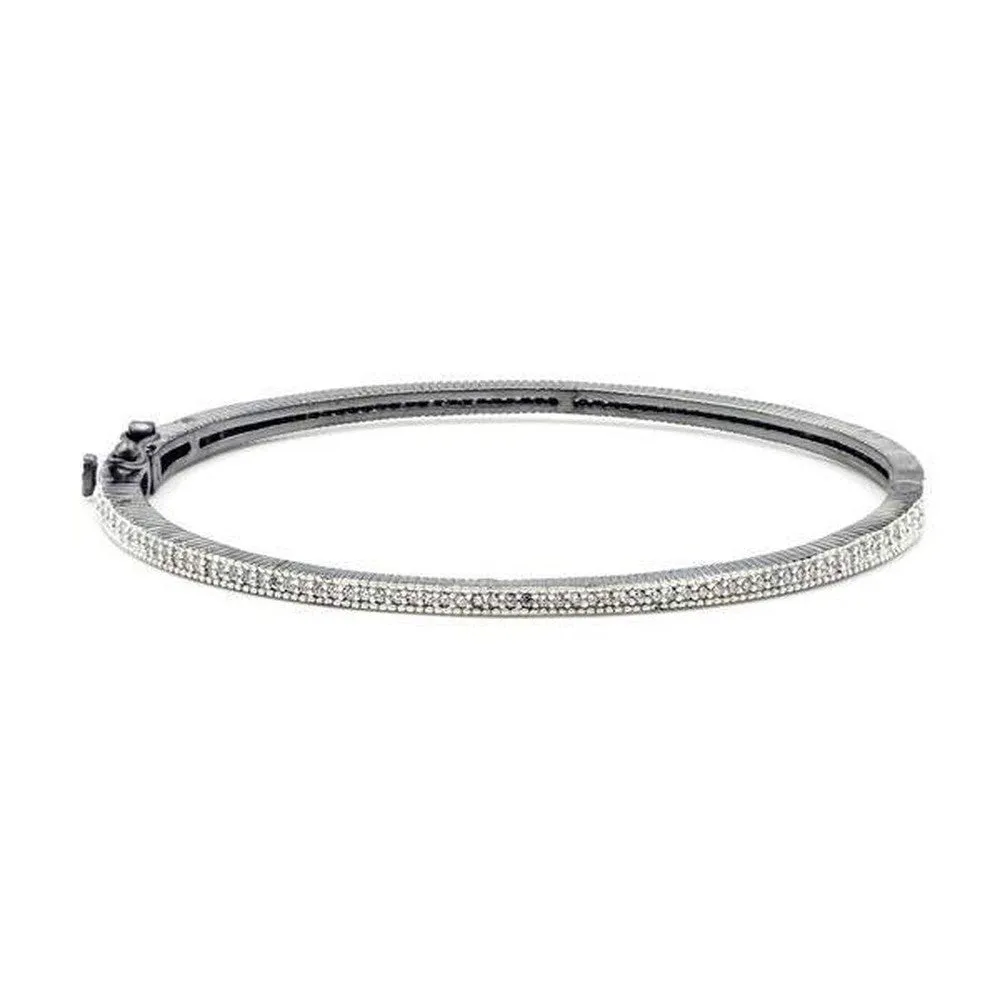 Signature Hinged Pave Bangle in Silver Rhodium