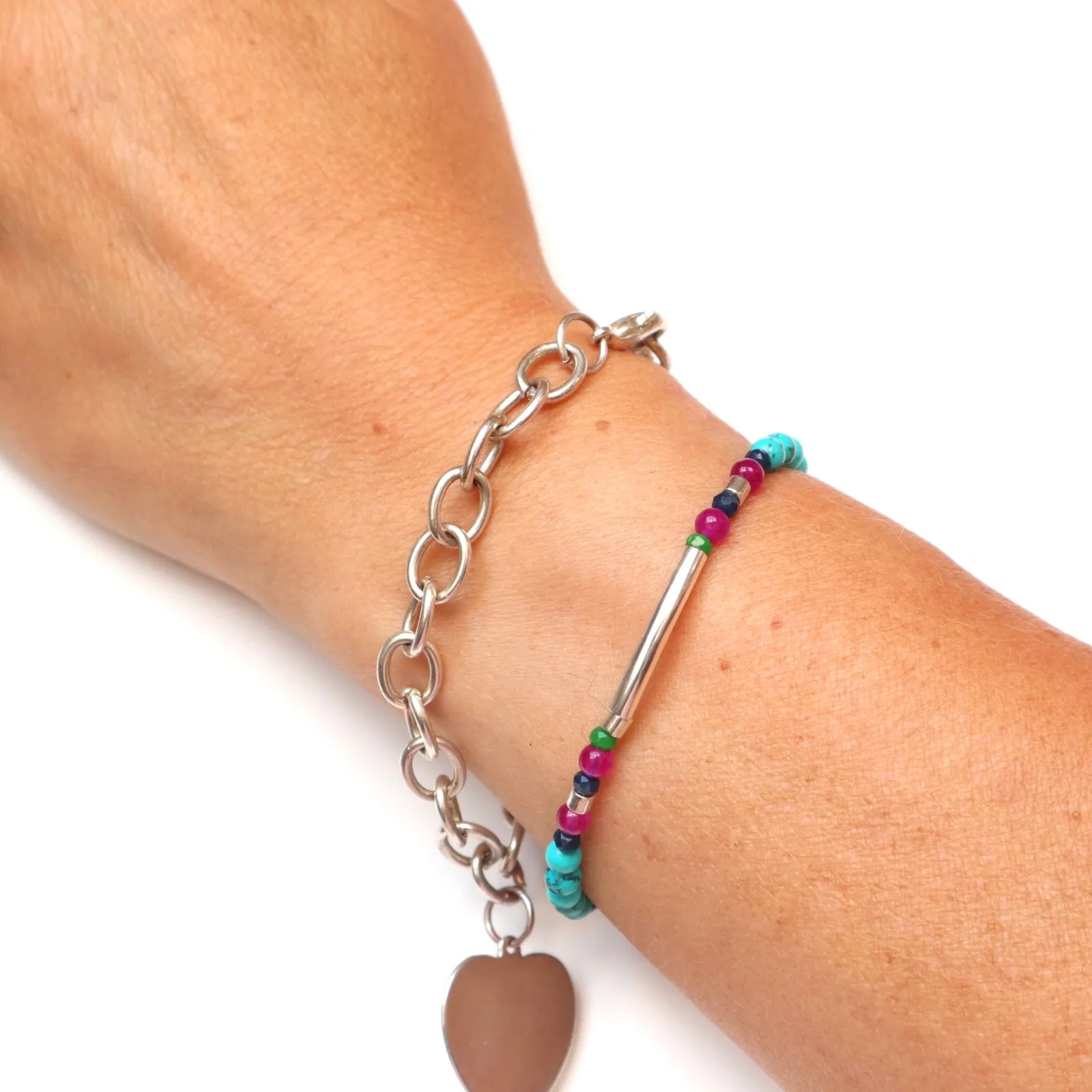 Silver bar juicy coloured bracelet