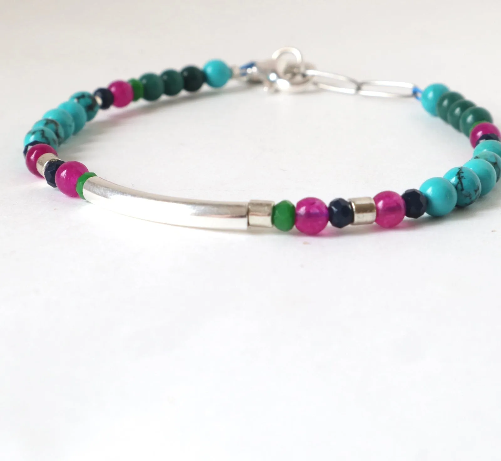 Silver bar juicy coloured bracelet