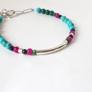 Silver bar juicy coloured bracelet