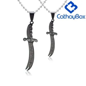 Silver Black Tone Islamic Imam Ali Zulfiqar Sword Pendant Necklace For Shia Muslim W/SS Chain 60CM Long