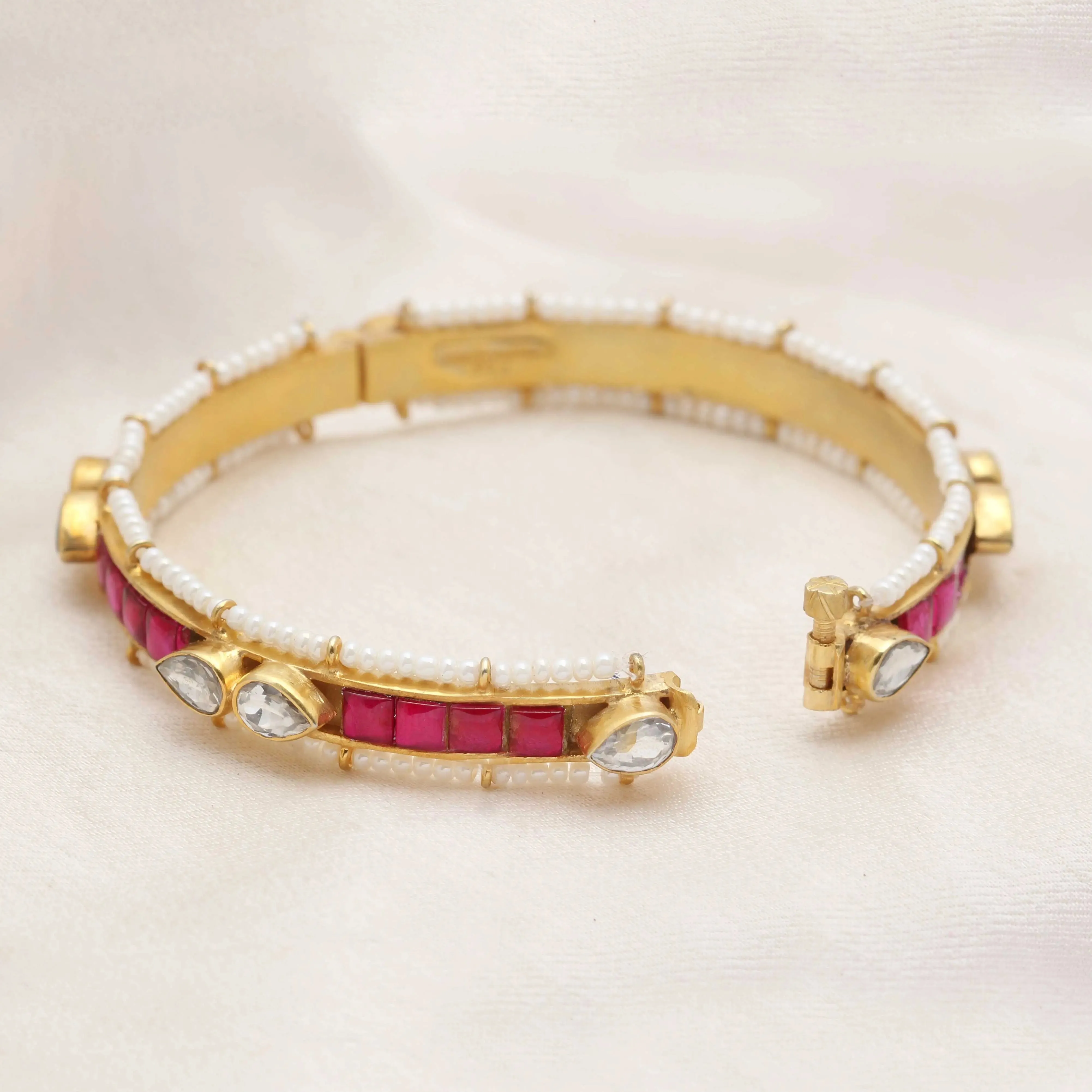 Silver Gold Plated Red Jadau Bangle ( Single)