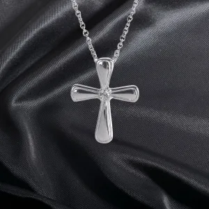 Silver Plated Petal Cross With CZ Necklace