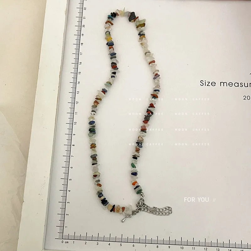 SISSLIA Vintage Sensen-Style Broken Stone Beaded Pastoral Ins Style Personality Collarbone Chain for Women