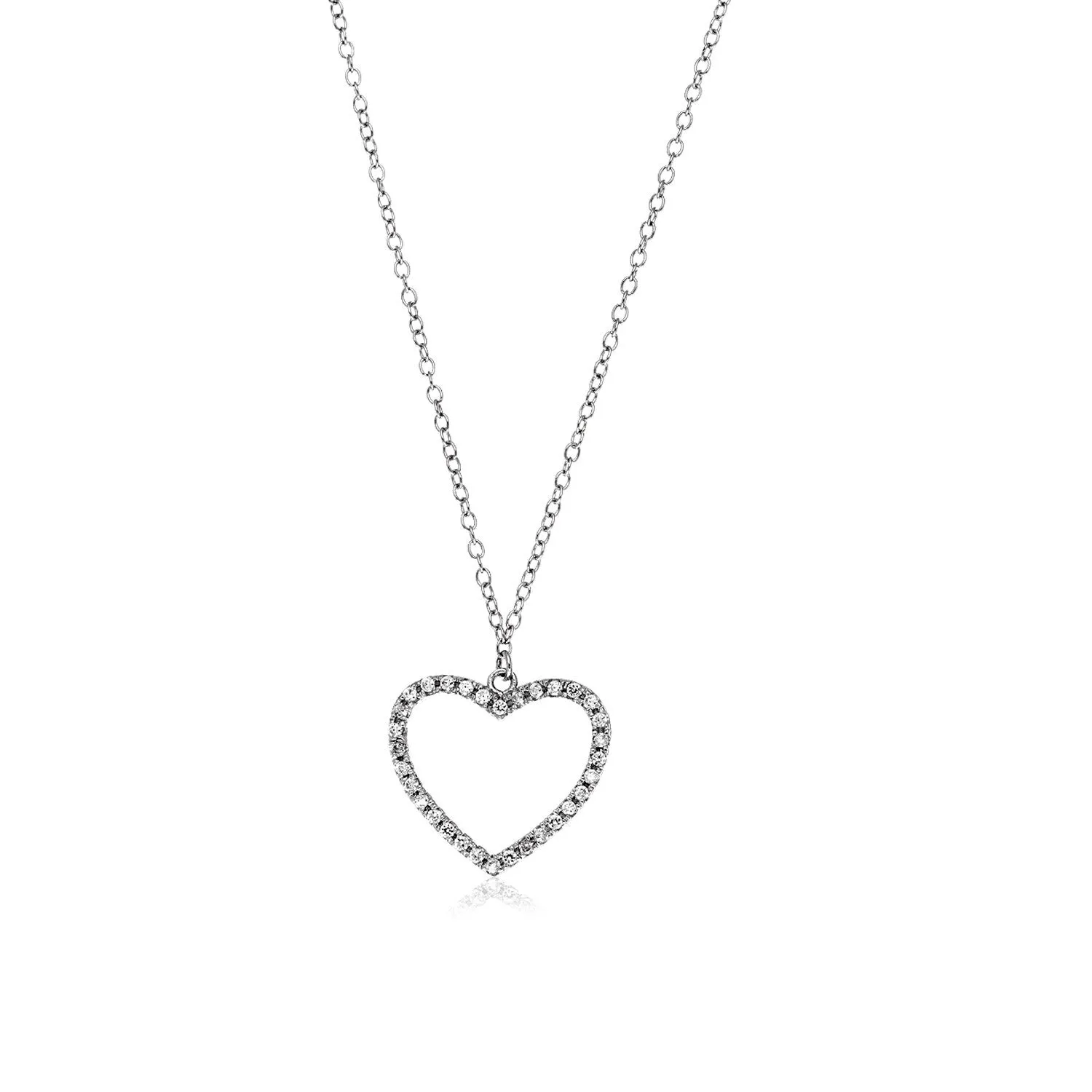 Size: 18'' - Sterling Silver Heart Necklace with Cubic Zirconias