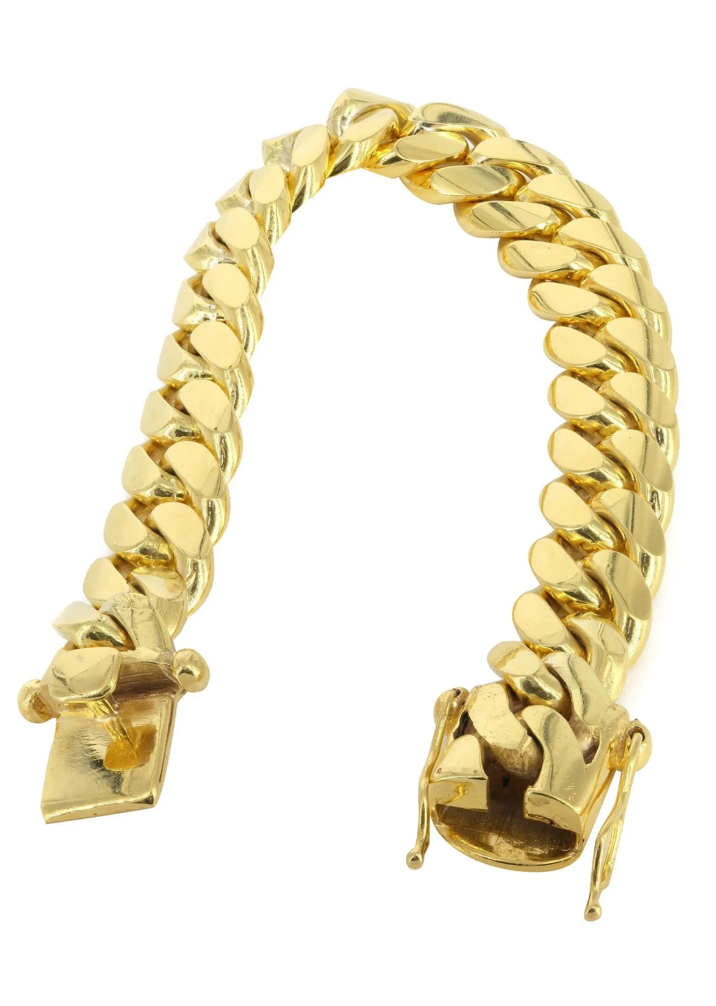 Solid Mens Miami Cuban Link Bracelet 10K/14K Yellow Gold