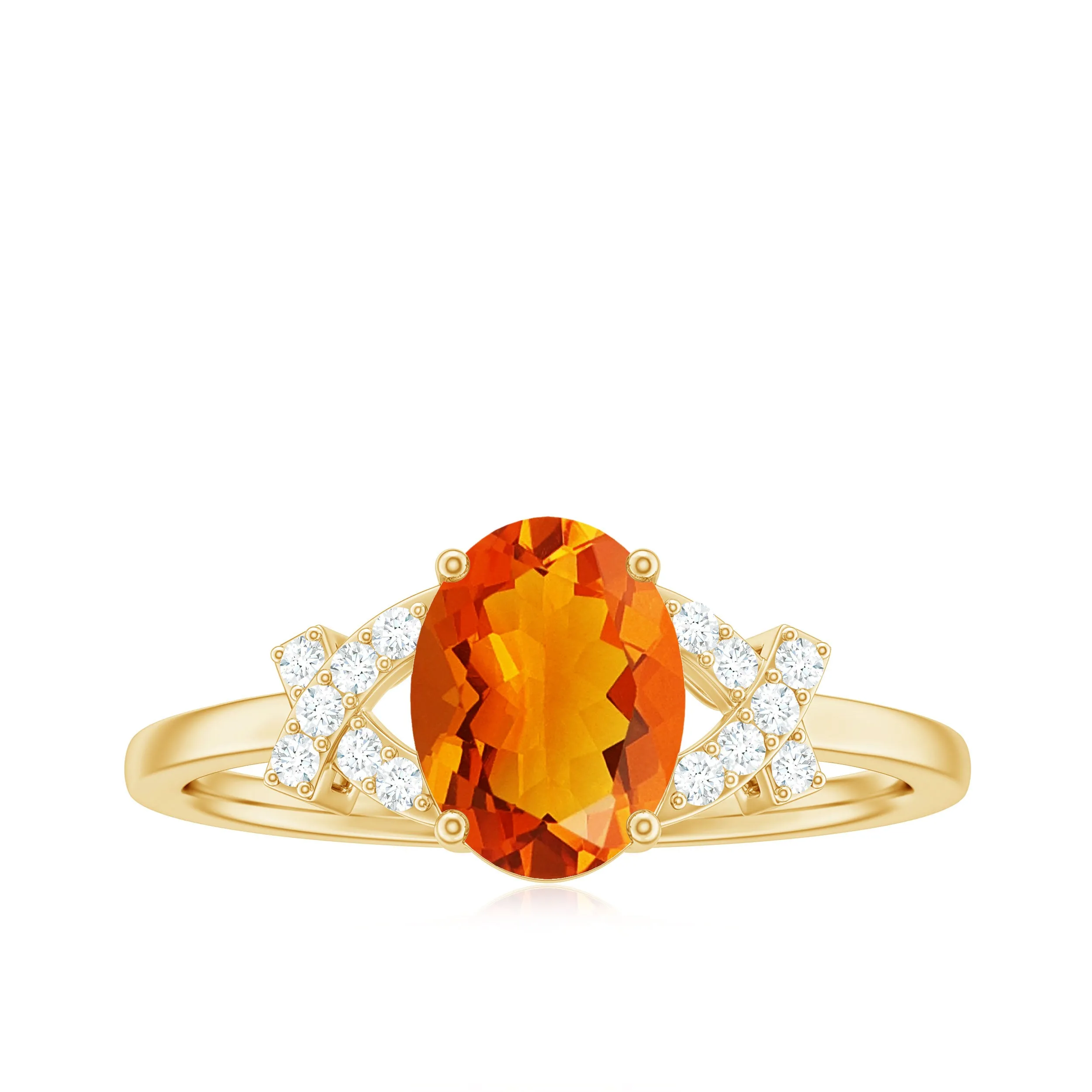 Split Shank Oval Fire Opal and Diamond Solitaire Engagement Ring