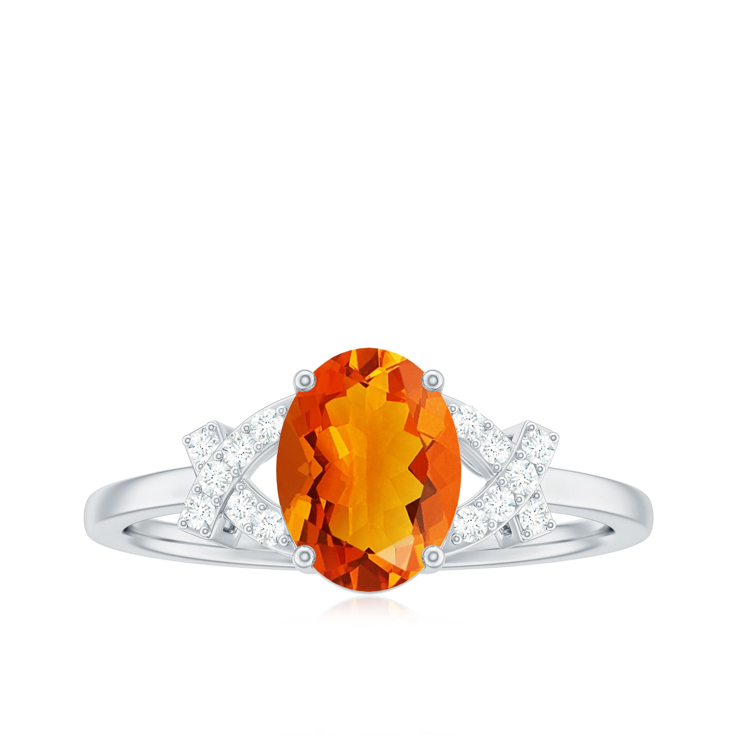 Split Shank Oval Fire Opal and Diamond Solitaire Engagement Ring