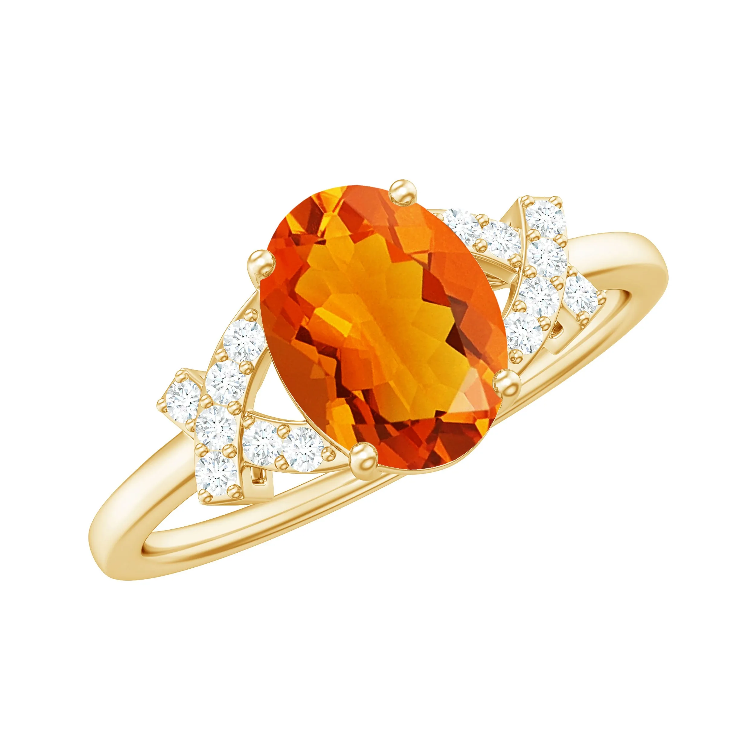 Split Shank Oval Fire Opal and Diamond Solitaire Engagement Ring