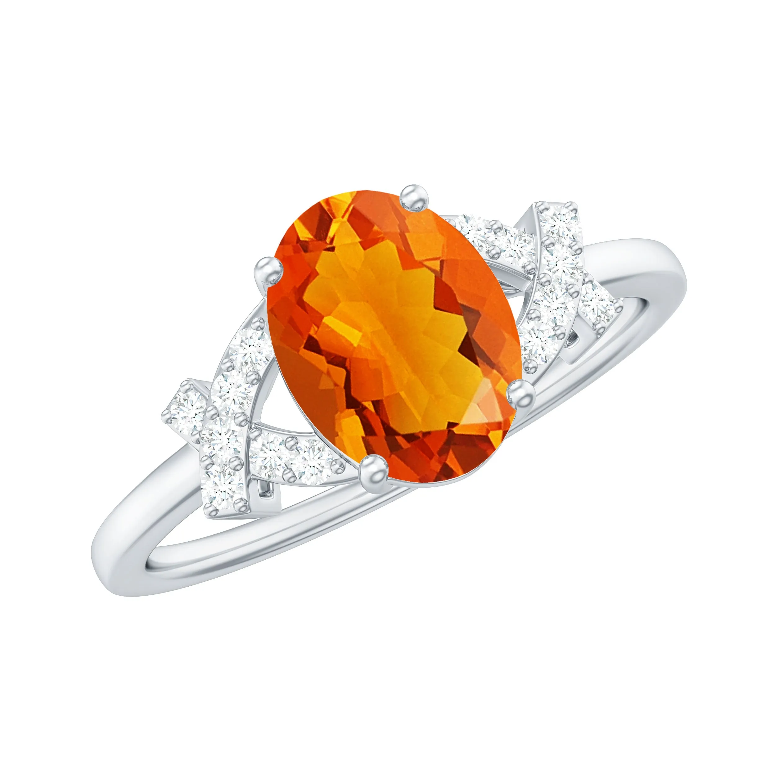 Split Shank Oval Fire Opal and Diamond Solitaire Engagement Ring