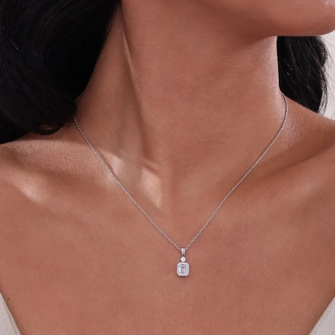 SS/PT 0.91cttw Simulated Diamond Pendant Necklace