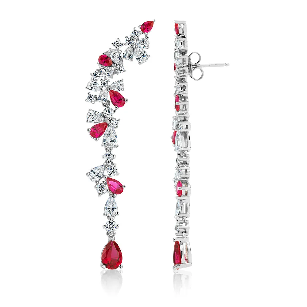 Statement earrings with ruby simulants and 5.24 carats* of diamond simulants in sterling silver