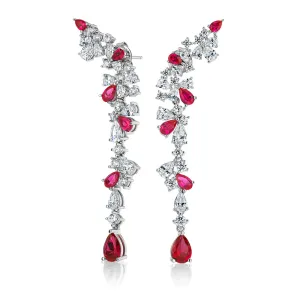 Statement earrings with ruby simulants and 5.24 carats* of diamond simulants in sterling silver