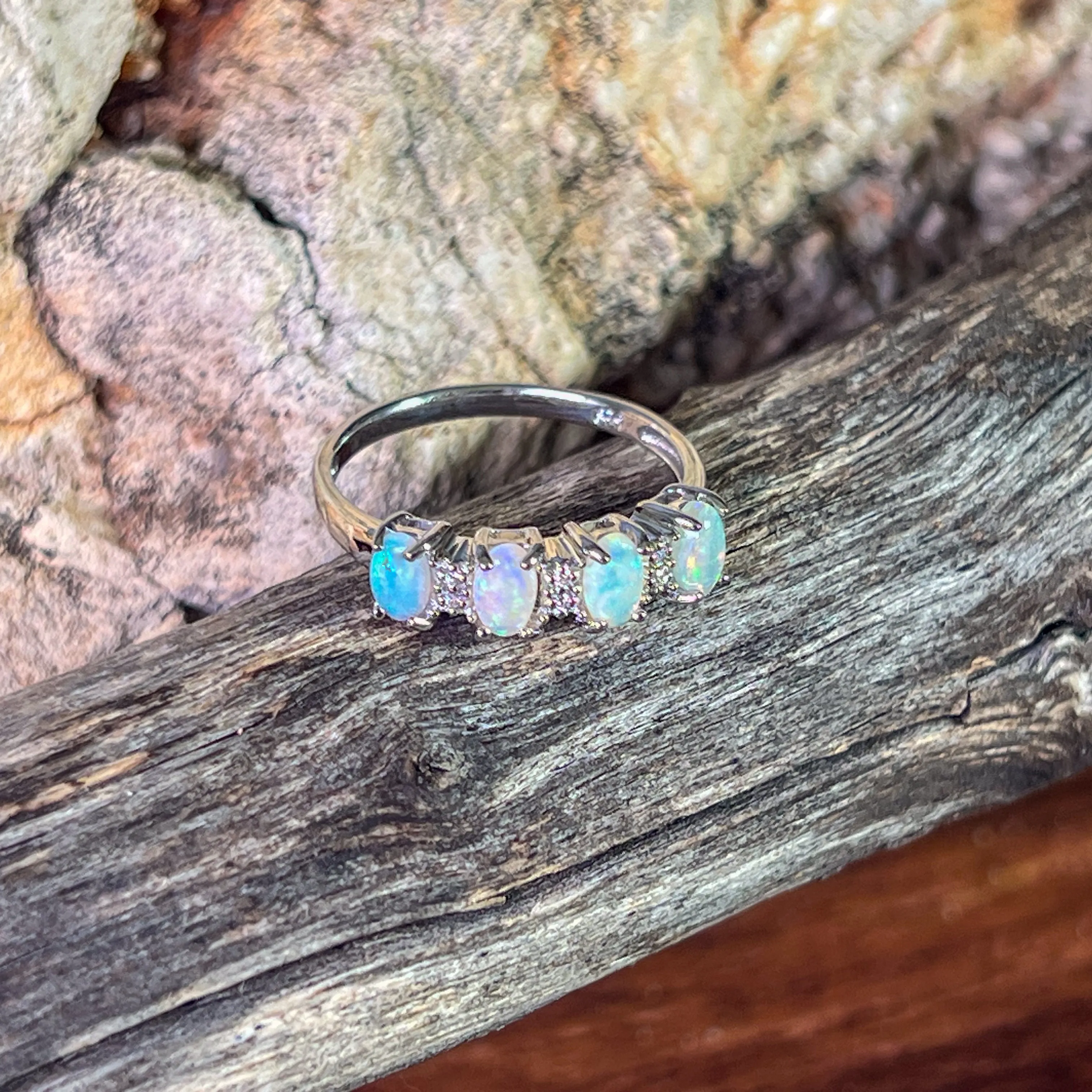 Sterling Silver 5x3mm Opal half eternity band