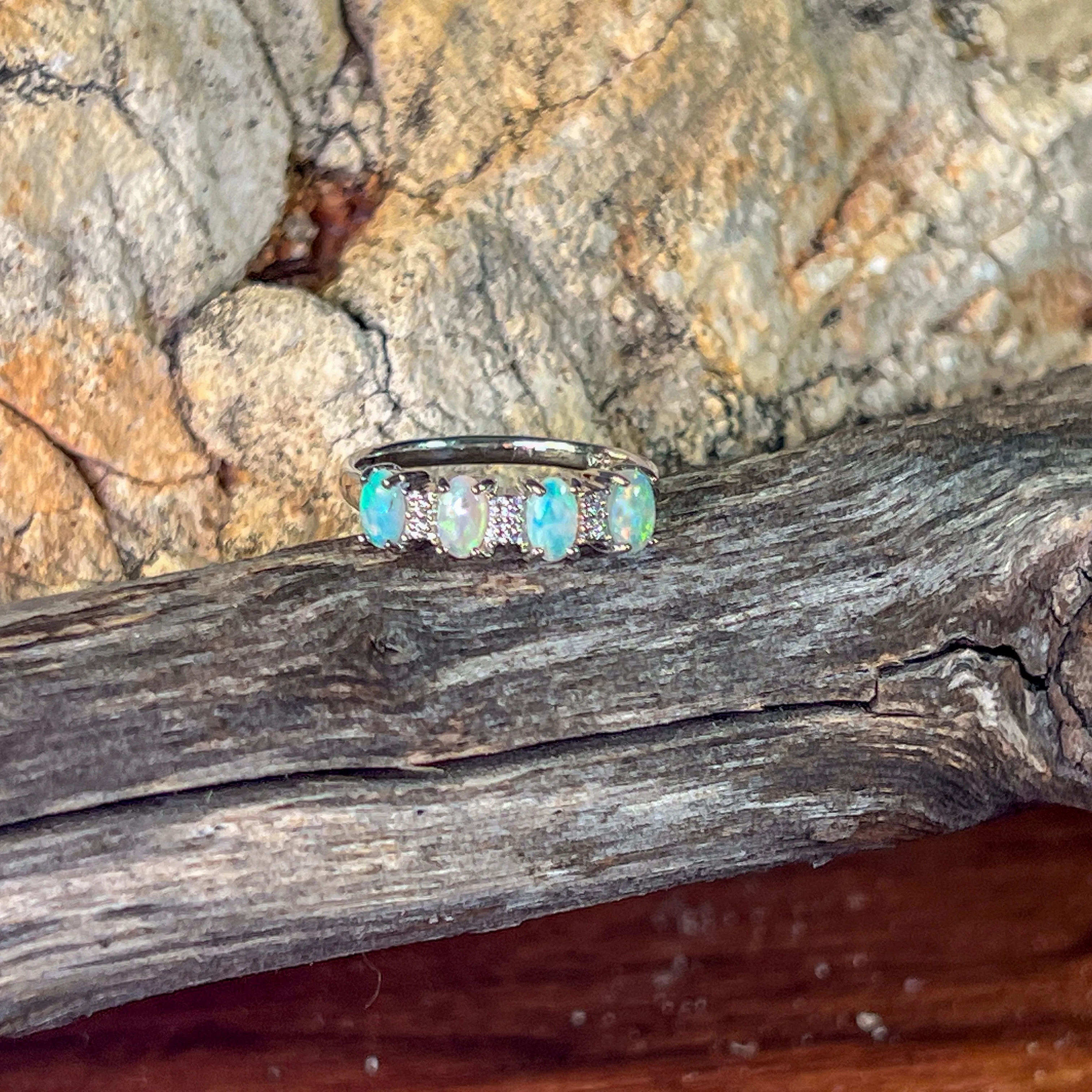 Sterling Silver 5x3mm Opal half eternity band