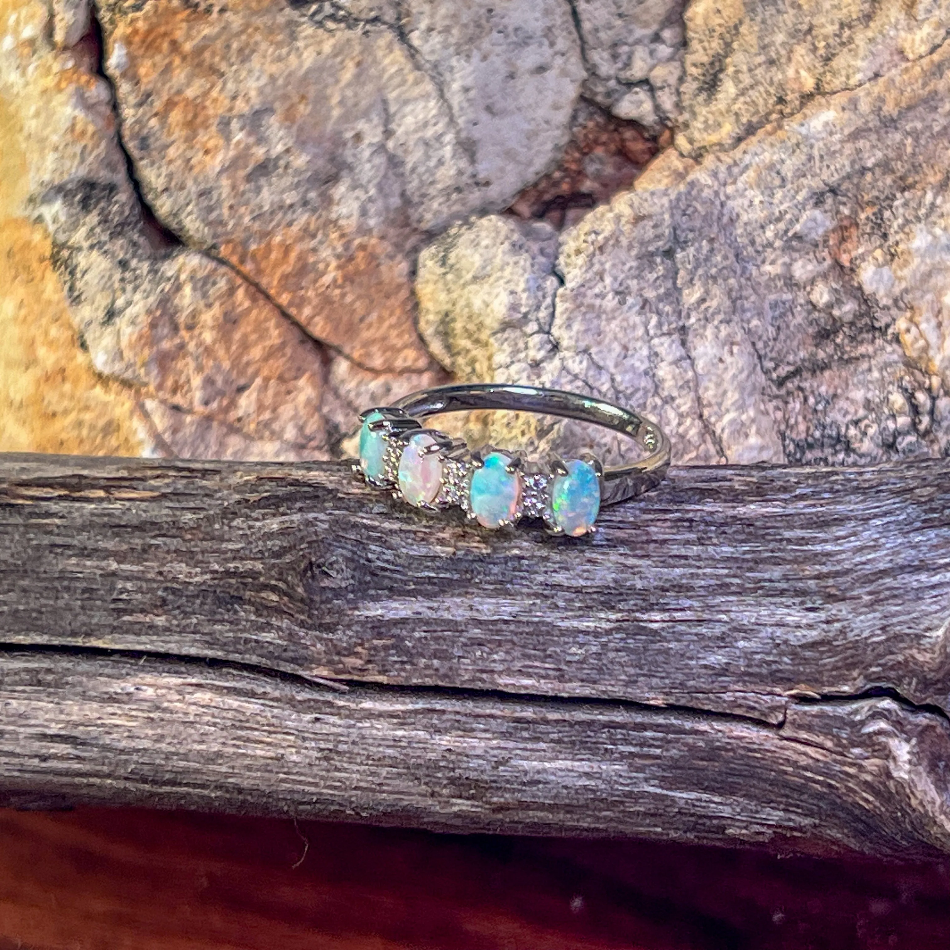 Sterling Silver 5x3mm Opal half eternity band