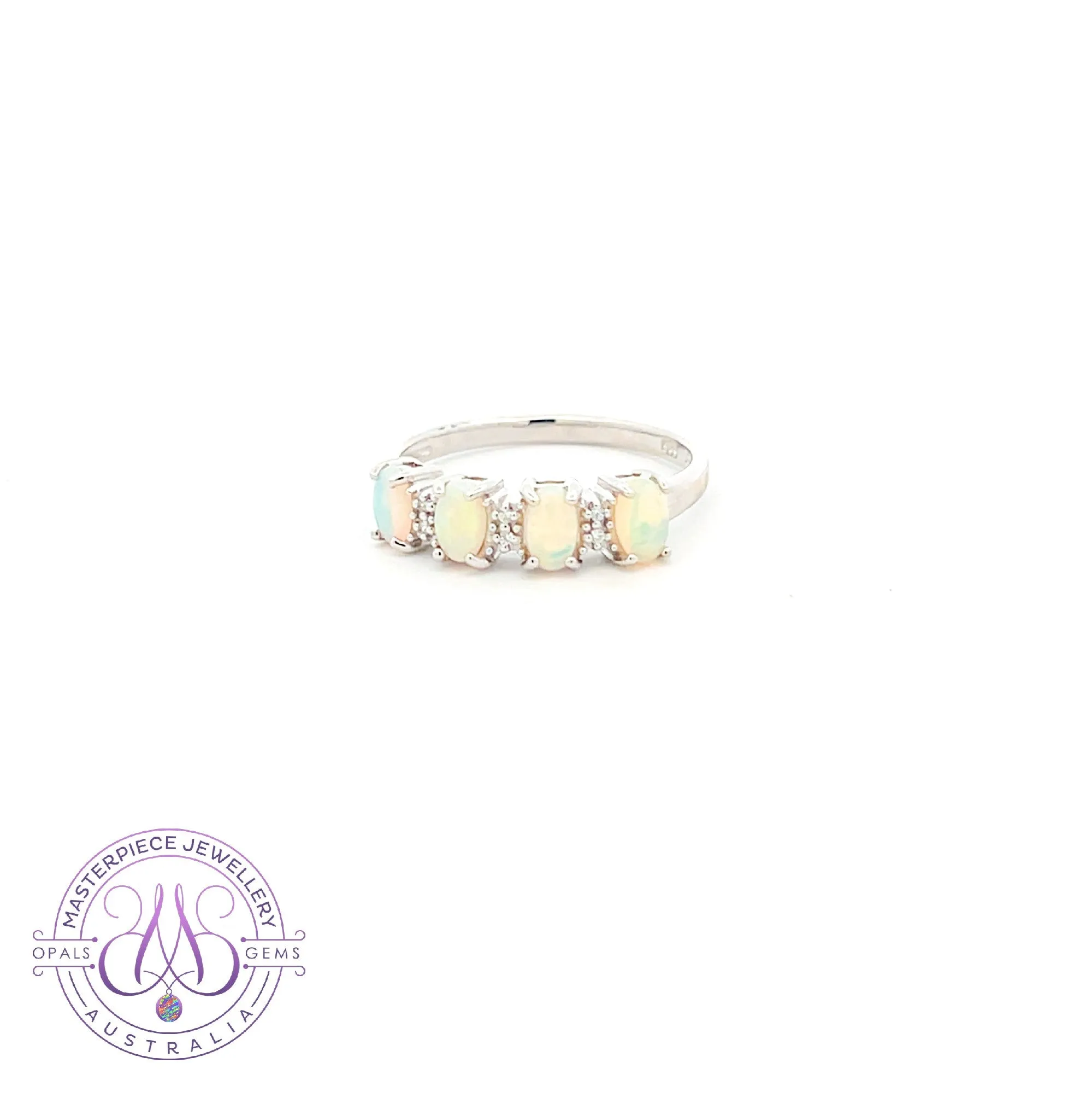 Sterling Silver 5x3mm Opal half eternity band