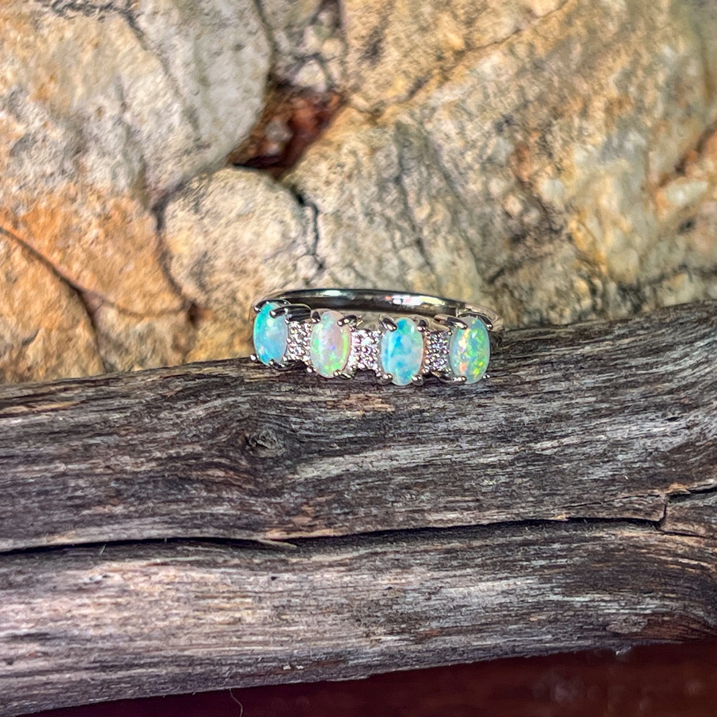 Sterling Silver 5x3mm Opal half eternity band