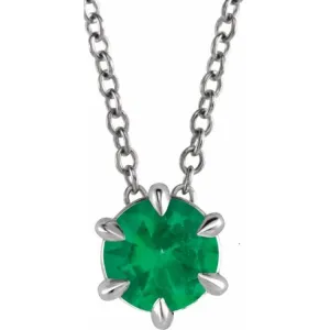 Sterling Silver 6 mm Natural Emerald Solitaire 16-18" Necklace