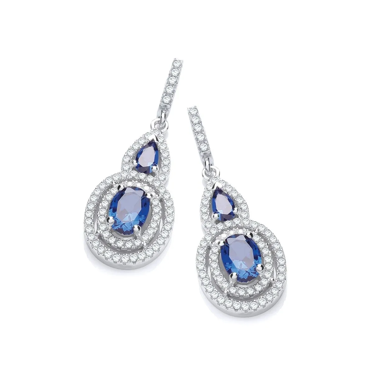 Sterling Silver Blue Sapphire CZ Drop Earrings