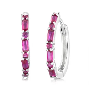 Sterling Silver Created Ruby Hoop Earrings