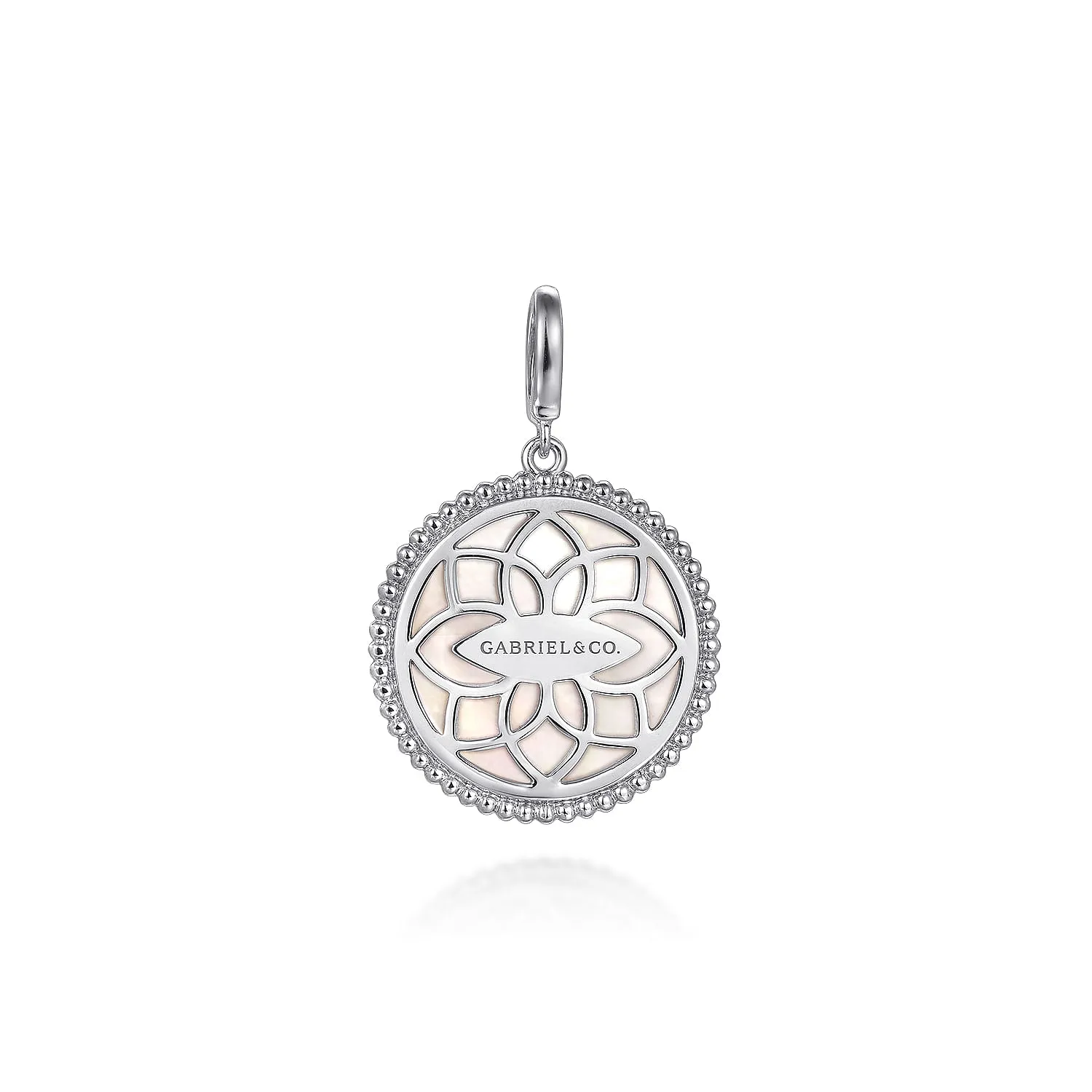 Sterling Silver Mother of Pearl and White Sapphire Medallion Pendant