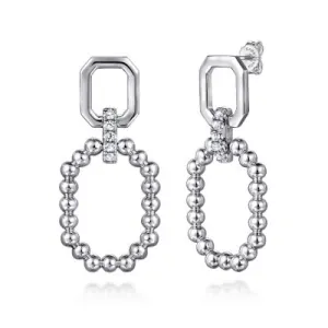 Sterling Silver Octagon White Sapphire Bujukan Stud Drop Earrings