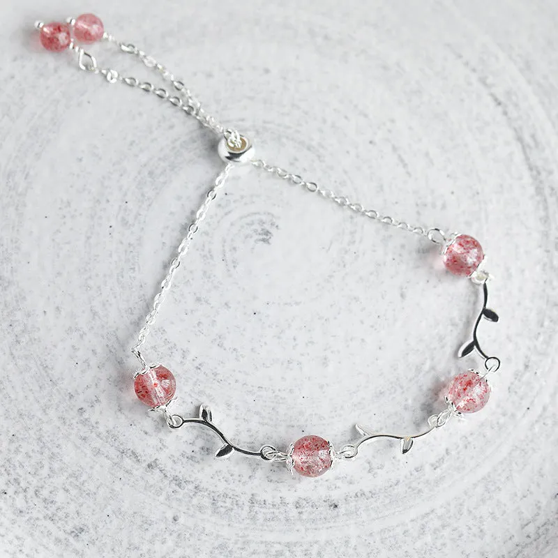 Sterling Silver Pink Strawberry Crystal Bracelet for Women Charms Gifts for Mom