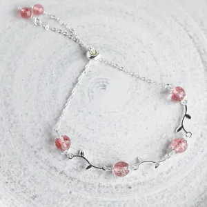 Sterling Silver Pink Strawberry Crystal Bracelet for Women Charms Gifts for Mom