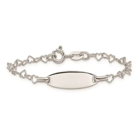 Sterling Silver Polished Engraveable Children's ID Heart Link Bracelet