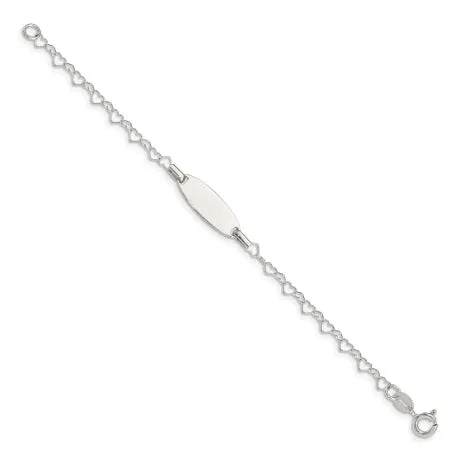 Sterling Silver Polished Engraveable Children's ID Heart Link Bracelet