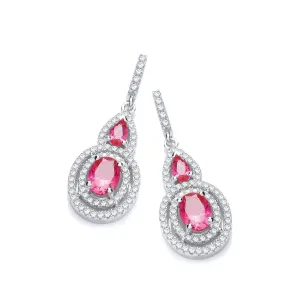 Sterling Silver Ruby CZ Drop Earrings