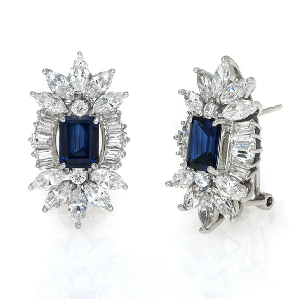 Sterling Silver Sapphire CZ Pierced Earrings